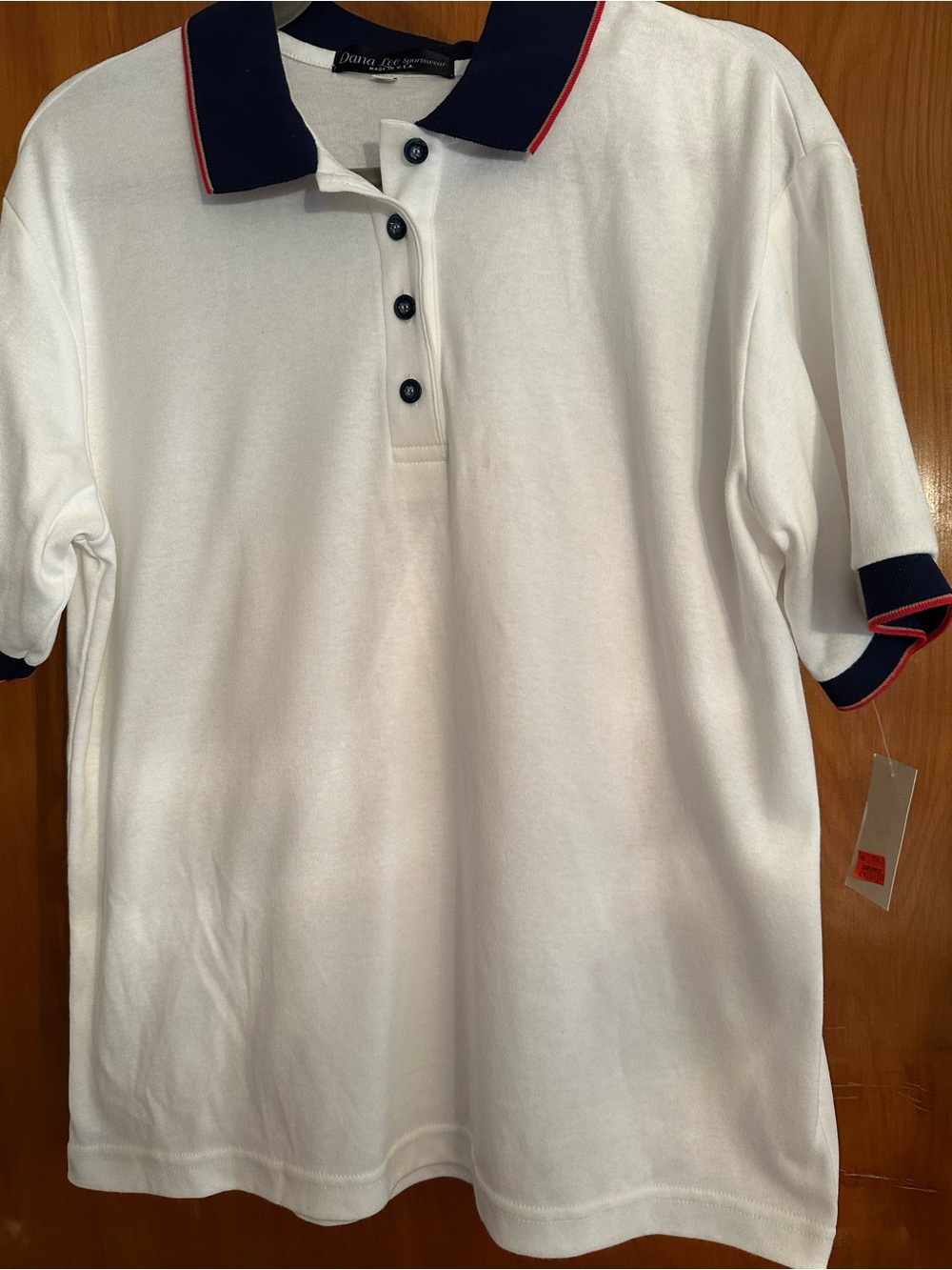 Vintage Dana Lee Polo Shirt M NWT Made USA White Navy Red Preppy